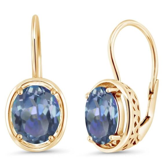 18K Yellow Gold 925 and 3.60Cttw Cassiopeia Mystic Topaz Oval Leverback Earrings
